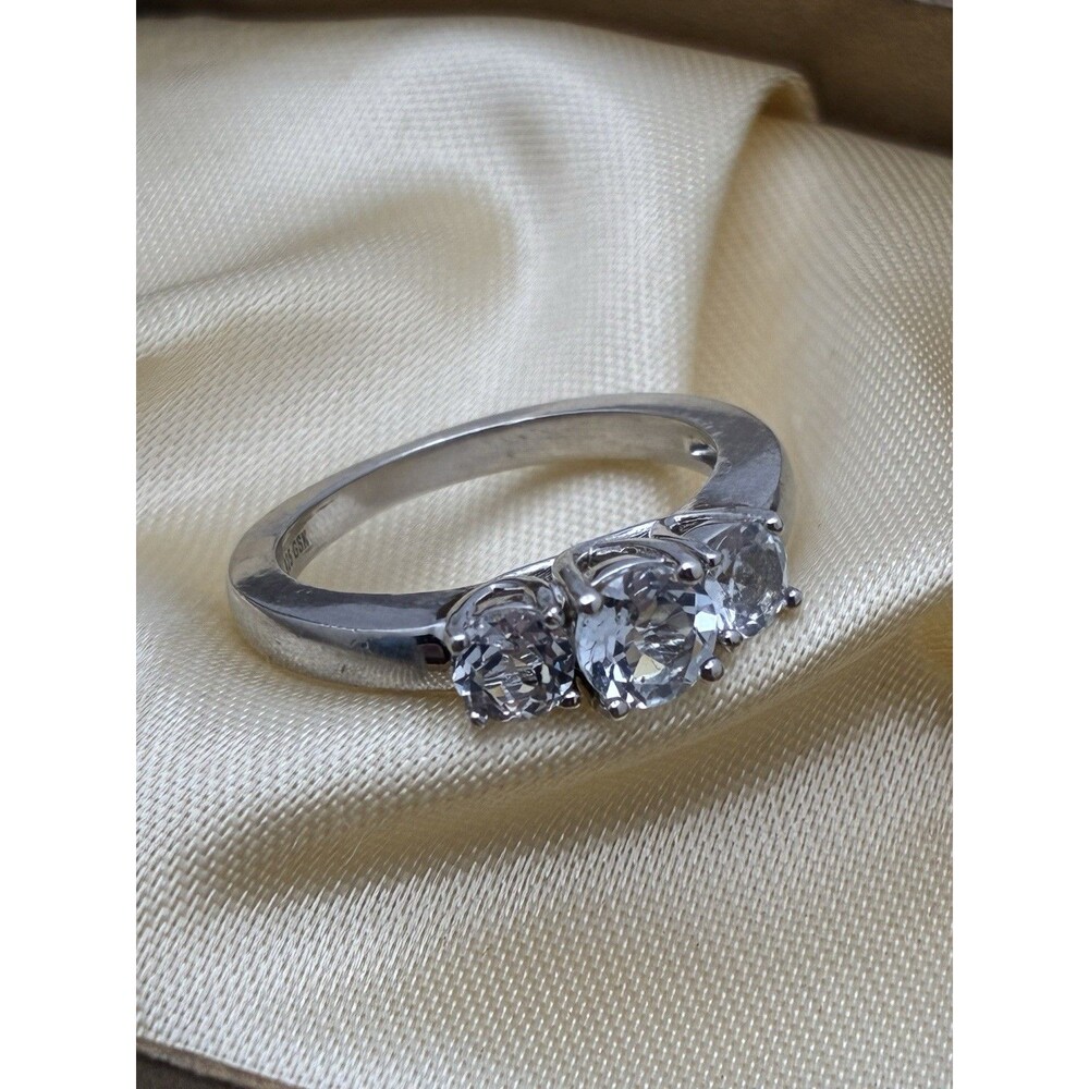 Three Stone Wedding Band Signed GSK 926 Glass Engagement Ring Sz 6